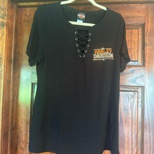 Harley-Davidson Black Lace-Up Women's Top